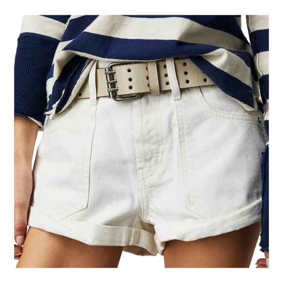 Free People Beginner Luck Slouch Shorts Optic White Roll Cuff Low Rise Denim 30 - Picture 1 of 11